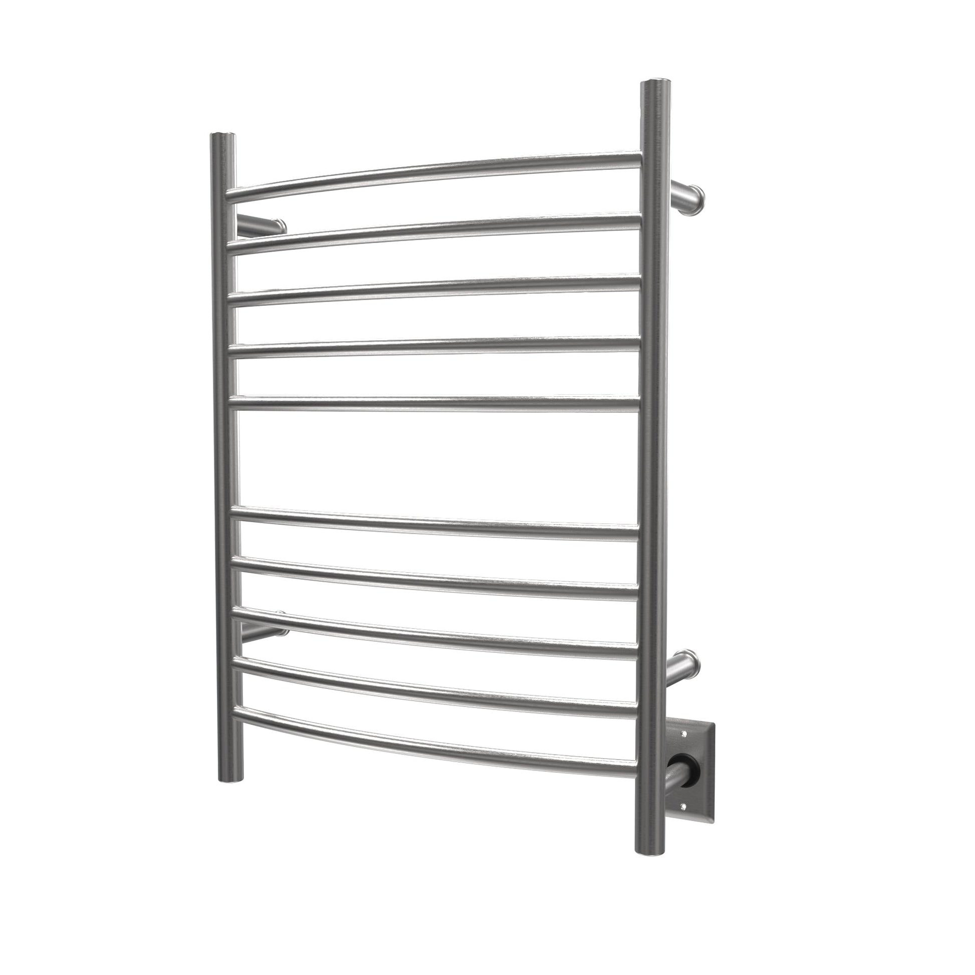 Amba Radiant Curved 10-Bar Brushed Stainless Steel Hardwired and Plug-in Combo Towel Warmer With Integrated On/Off Switch