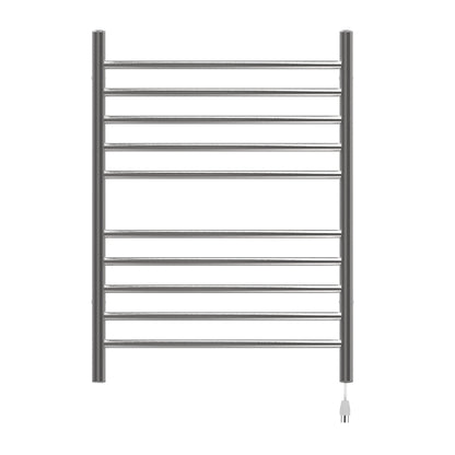 Amba Radiant Curved 10-Bar Brushed Stainless Steel Hardwired and Plug-in Combo Towel Warmer With Integrated On/Off Switch