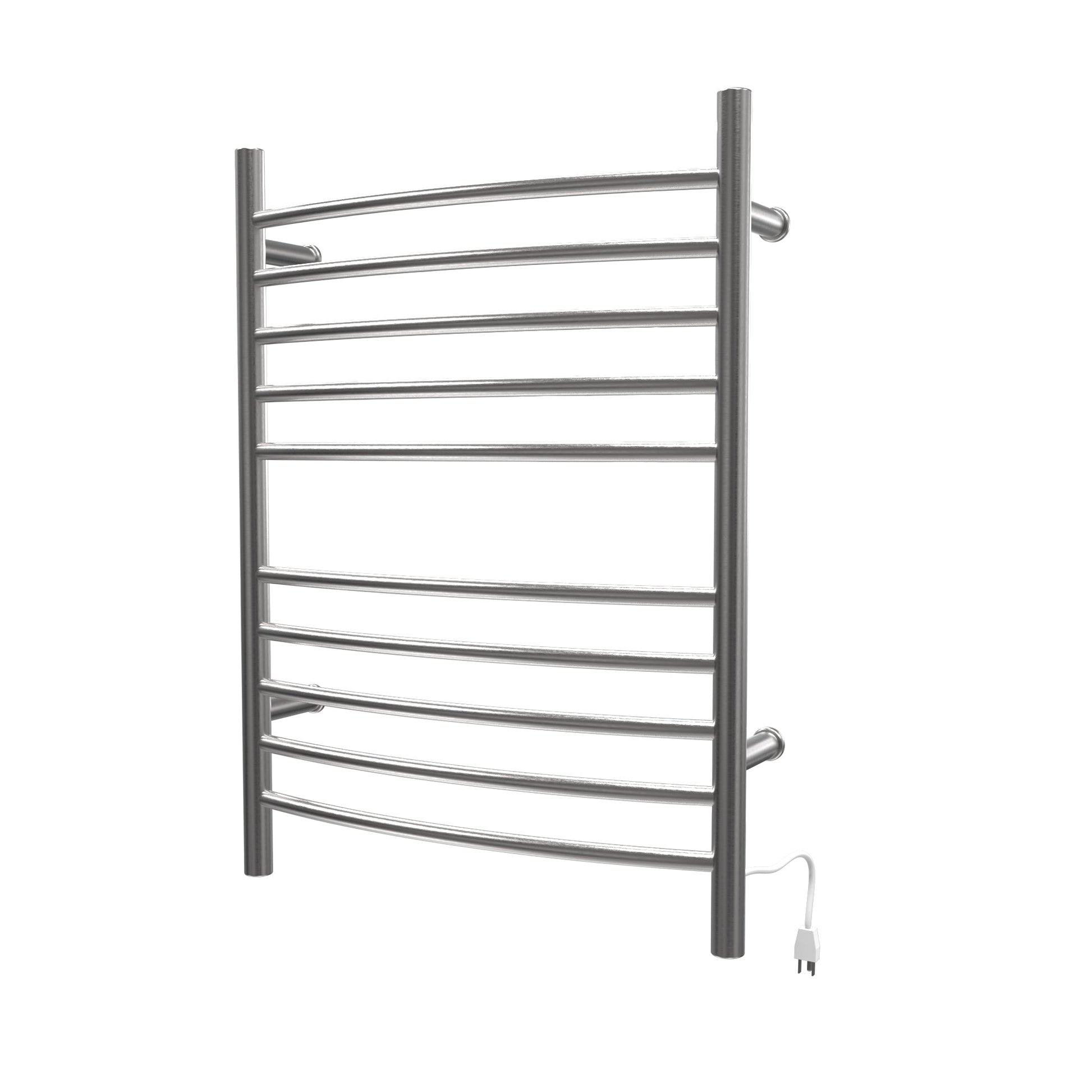 Amba Radiant Curved 10-Bar Brushed Stainless Steel Hardwired and Plug-in Combo Towel Warmer With Integrated On/Off Switch