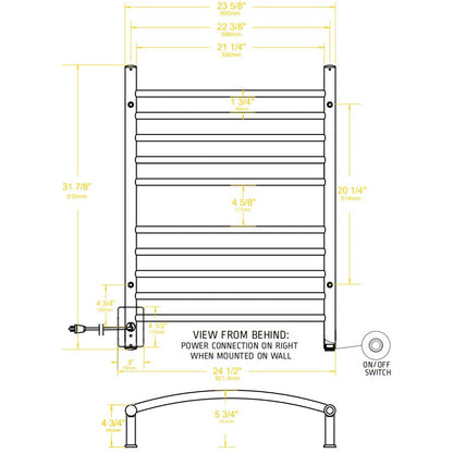 Amba Radiant Curved 10-Bar Brushed Stainless Steel Hardwired and Plug-in Combo Towel Warmer With Integrated On/Off Switch