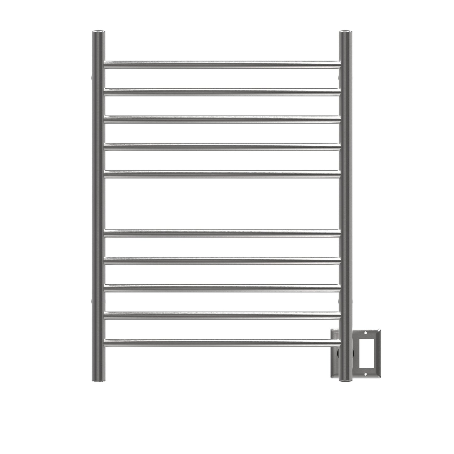 Amba Radiant Curved 10-Bar Brushed Stainless Steel Hardwired and Plug-in Combo Towel Warmer With Integrated On/Off Switch