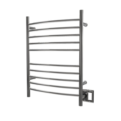 Amba Radiant Curved 10-Bar Polished Stainless Steel Hardwired and Plug-in Combo Towel Warmer With Integrated On/Off Switch