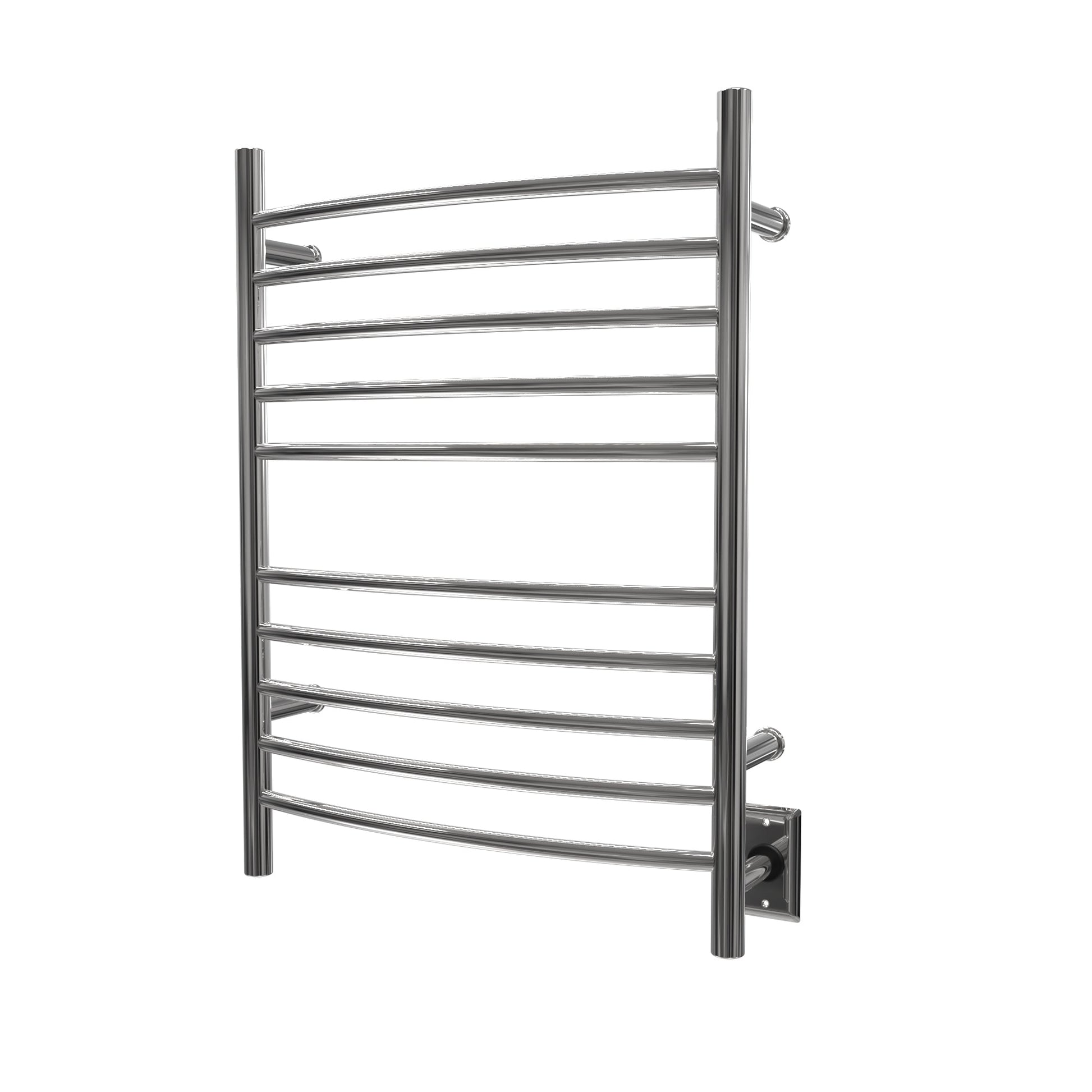 Amba Radiant Curved 10-Bar Polished Stainless Steel Hardwired and Plug-in Combo Towel Warmer With Integrated On/Off Switch