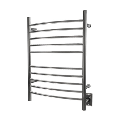 Amba Radiant Curved 10-Bar Polished Stainless Steel Hardwired and Plug-in Combo Towel Warmer With Integrated On/Off Switch