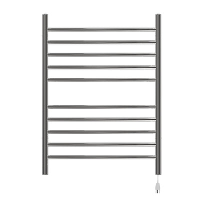 Amba Radiant Curved 10-Bar Polished Stainless Steel Hardwired and Plug-in Combo Towel Warmer With Integrated On/Off Switch