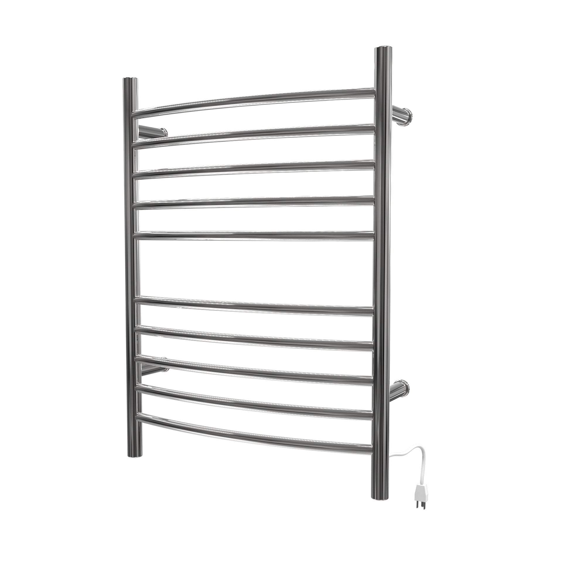 Amba Radiant Curved 10-Bar Polished Stainless Steel Hardwired and Plug-in Combo Towel Warmer With Integrated On/Off Switch