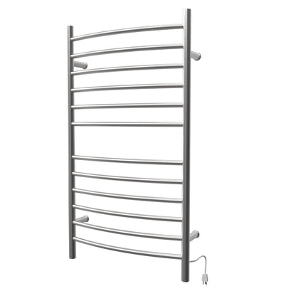 Amba Radiant Large Curved 12-Bar Brushed Stainless Steel Hardwired and Plug-in Combo Towel Warmer