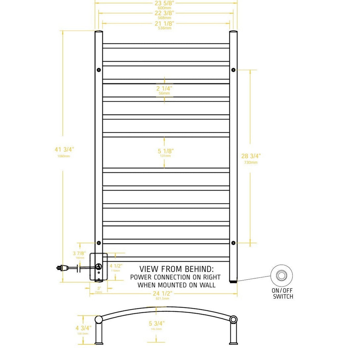 Amba Radiant Large Curved 12-Bar Brushed Stainless Steel Hardwired and Plug-in Combo Towel Warmer