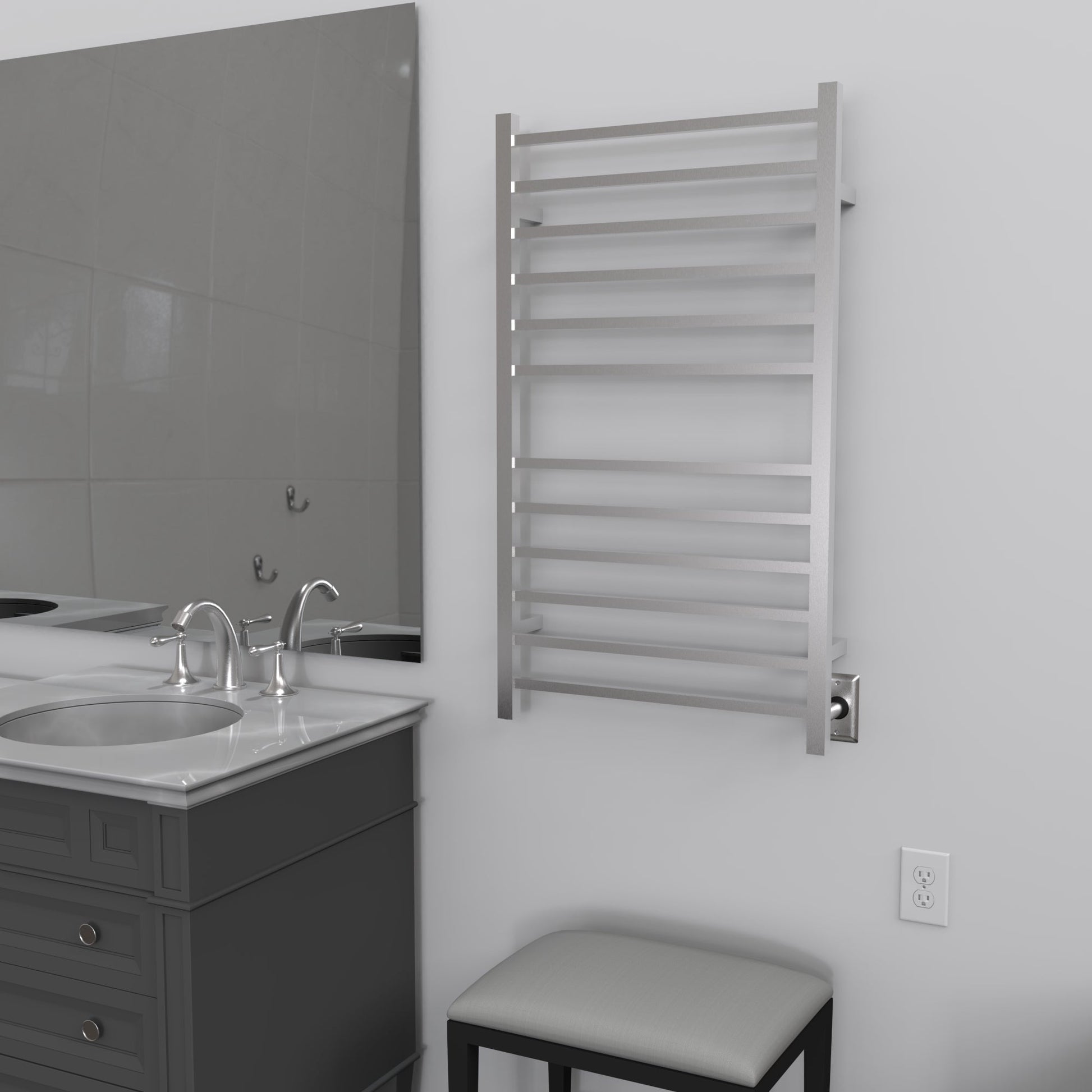 Amba Radiant Large Square 12-Bar Brushed Stainless Steel Hardwired and Plug-in Combo Towel Warmer