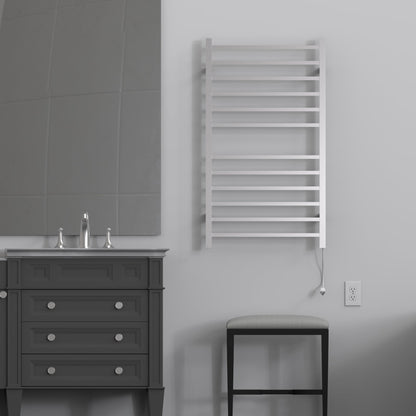 Amba Radiant Large Square 12-Bar Brushed Stainless Steel Hardwired and Plug-in Combo Towel Warmer