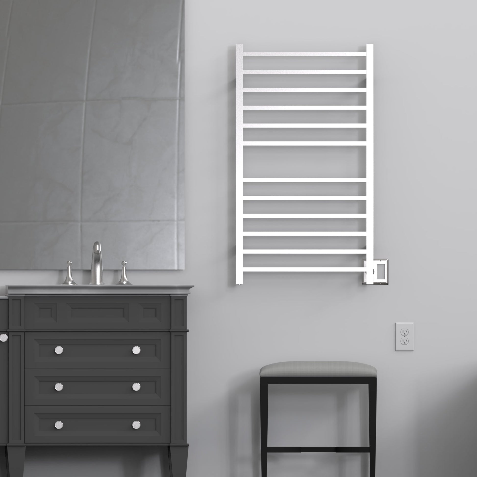 Amba Radiant Large Square 12-Bar Brushed Stainless Steel Hardwired and Plug-in Combo Towel Warmer