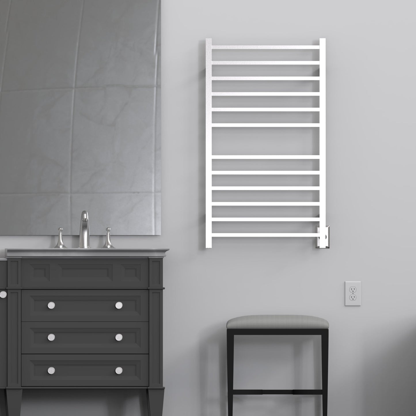 Amba Radiant Large Square 12-Bar Brushed Stainless Steel Hardwired and Plug-in Combo Towel Warmer