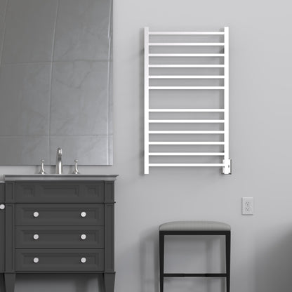 Amba Radiant Large Square 12-Bar Brushed Stainless Steel Hardwired and Plug-in Combo Towel Warmer