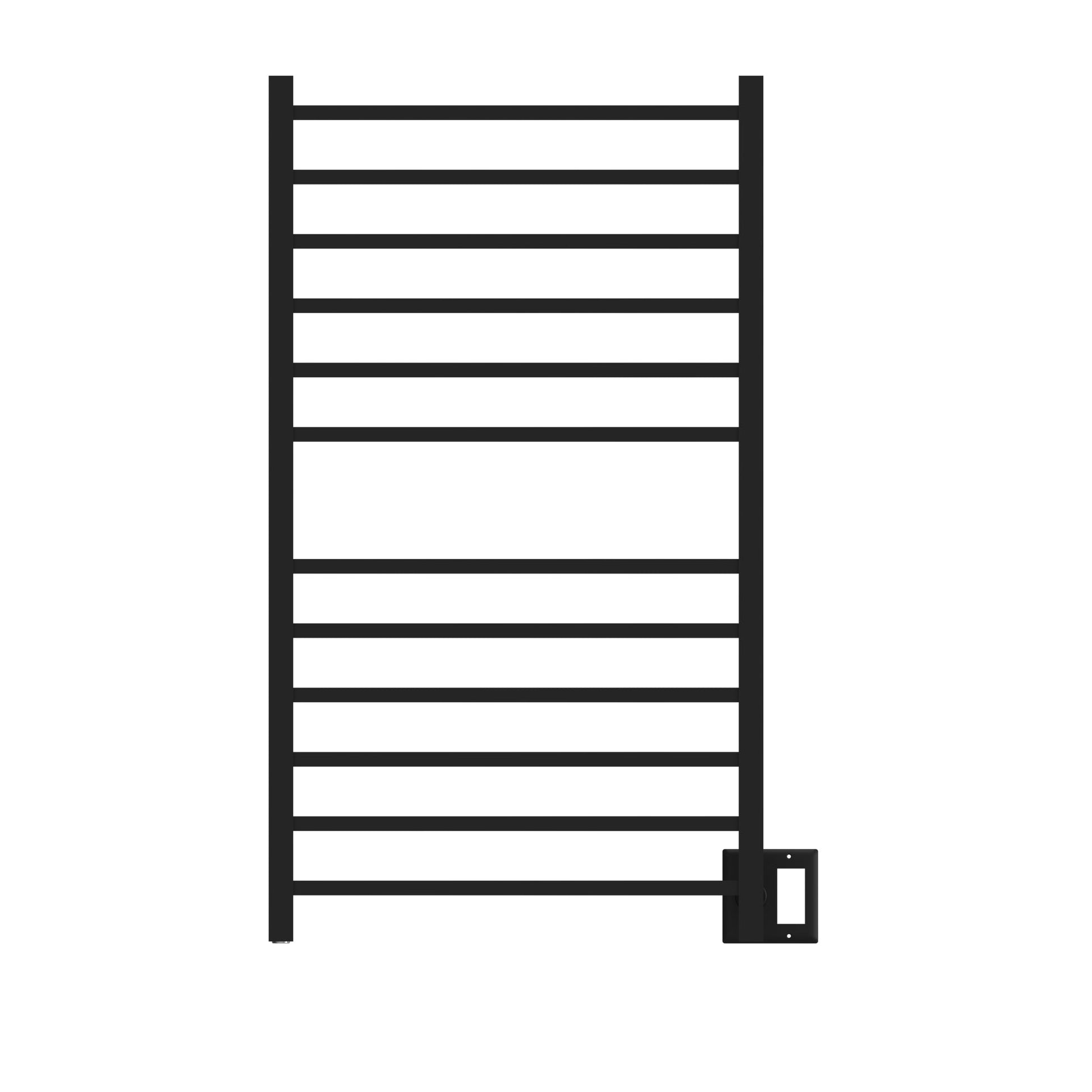 Amba Radiant Large Square 12-Bar Matte Black Hardwired and Plug-in Combo Towel Warmer