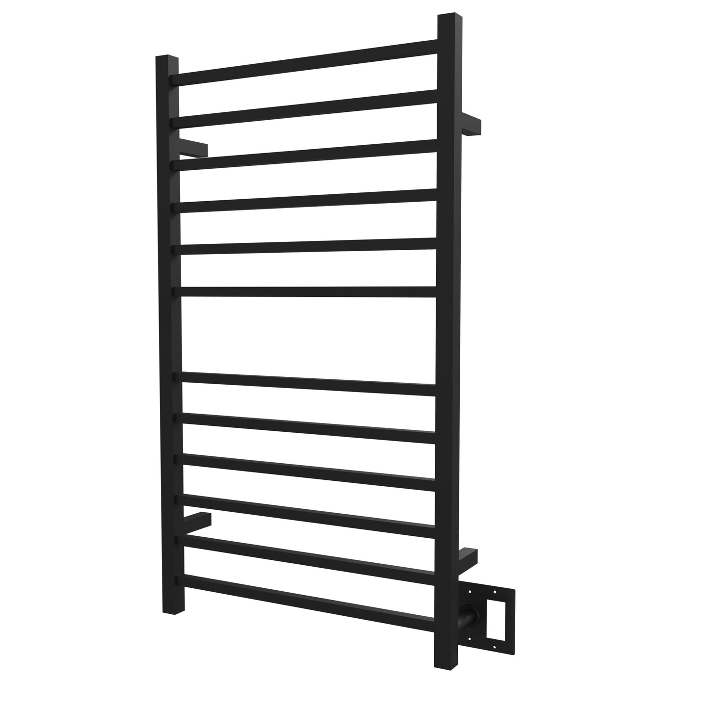 Amba Radiant Large Square 12-Bar Matte Black Hardwired and Plug-in Combo Towel Warmer