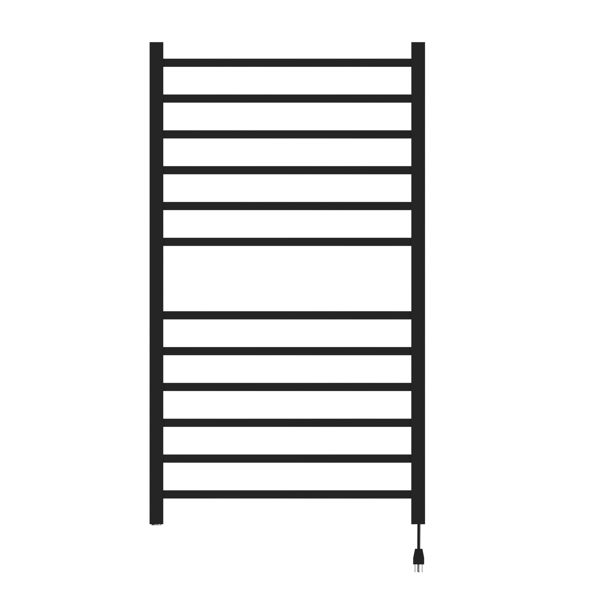 Amba Radiant Large Square 12-Bar Matte Black Hardwired and Plug-in Combo Towel Warmer