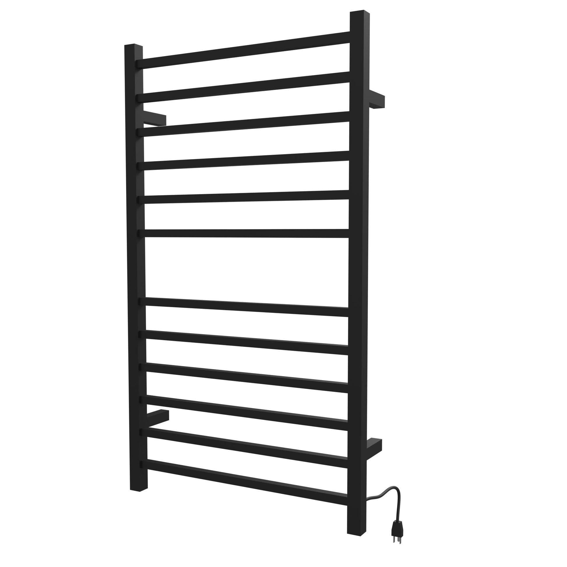 Amba Radiant Large Square 12-Bar Matte Black Hardwired and Plug-in Combo Towel Warmer