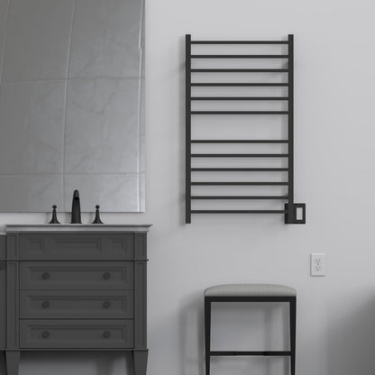 Amba Radiant Large Square 12-Bar Matte Black Hardwired and Plug-in Combo Towel Warmer