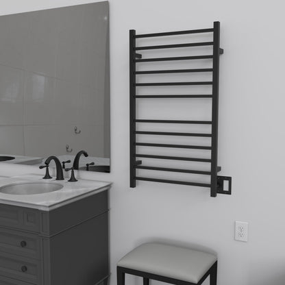 Amba Radiant Large Square 12-Bar Matte Black Hardwired and Plug-in Combo Towel Warmer