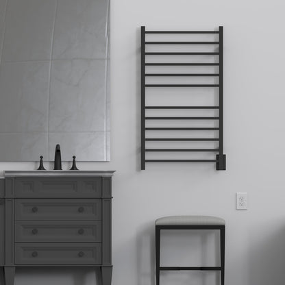 Amba Radiant Large Square 12-Bar Matte Black Hardwired and Plug-in Combo Towel Warmer