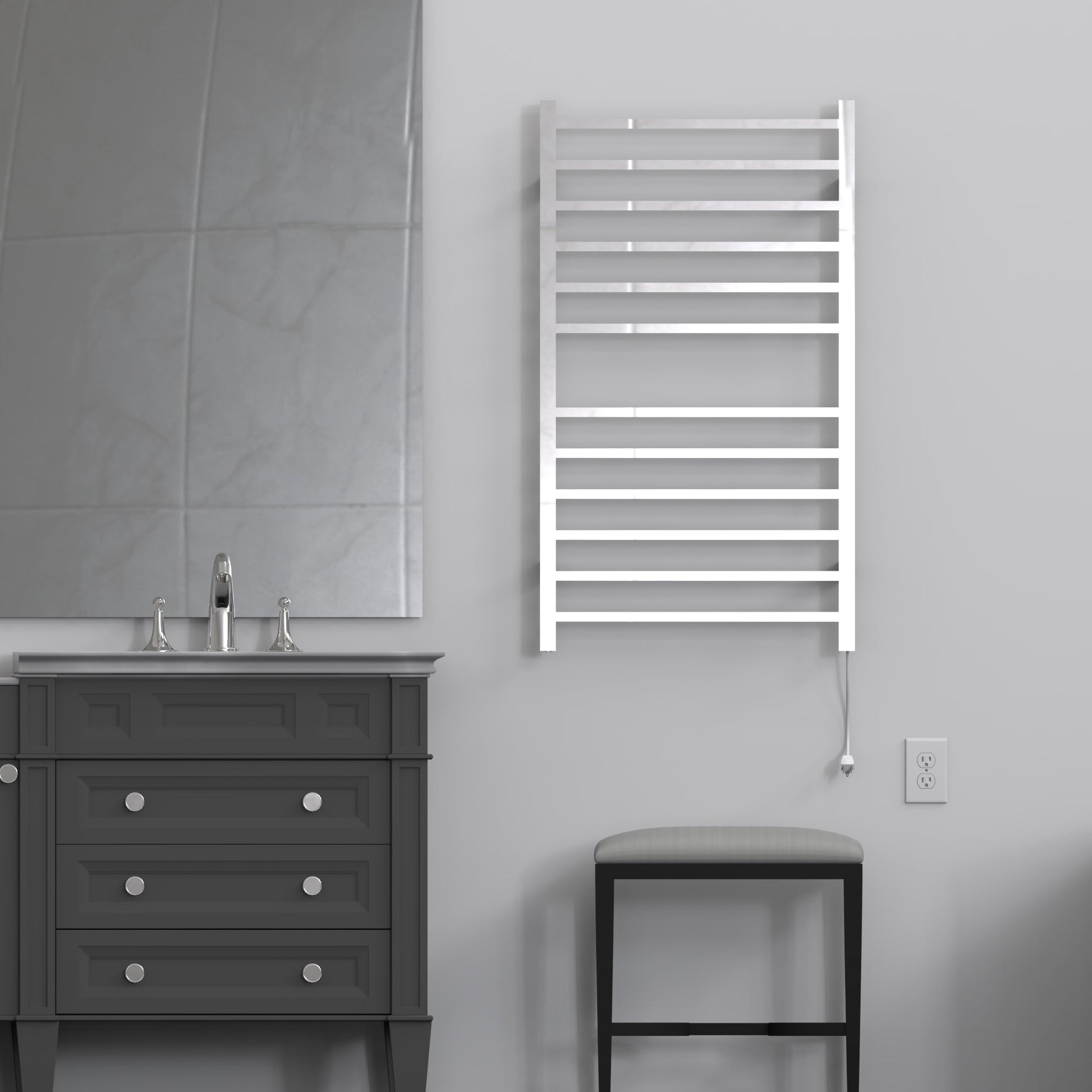 Amba Radiant Large Square 12-Bar Polished Stainless Steel Hardwired and Plug-in Combo Towel Warmer