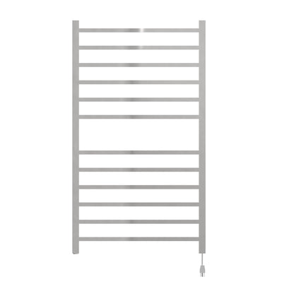 Amba Radiant Large Square 12-Bar Polished Stainless Steel Hardwired and Plug-in Combo Towel Warmer