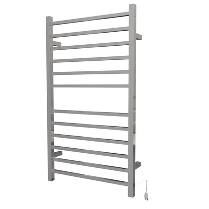 Amba Radiant Large Square 12-Bar Polished Stainless Steel Hardwired and Plug-in Combo Towel Warmer