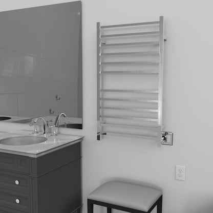 Amba Radiant Large Square 12-Bar Polished Stainless Steel Hardwired and Plug-in Combo Towel Warmer