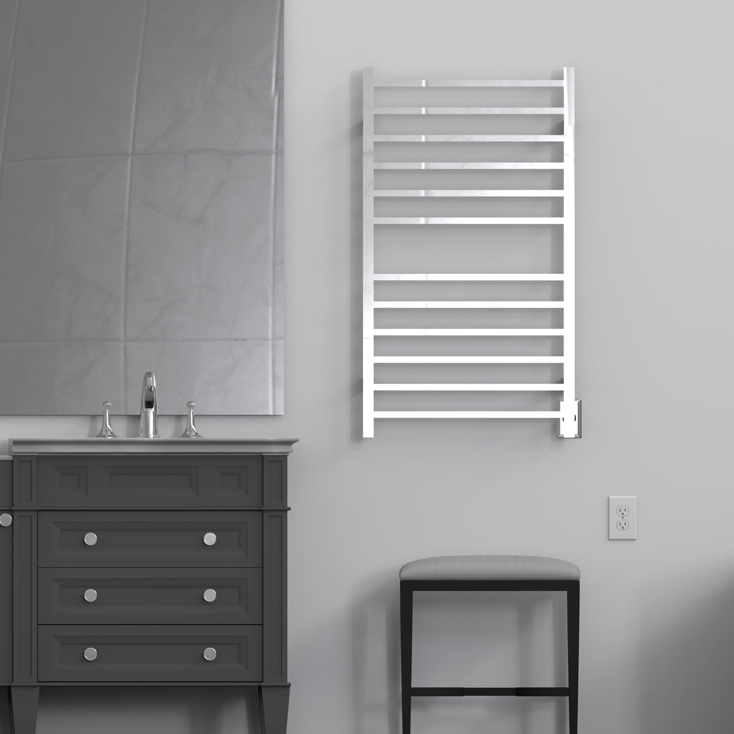 Amba Radiant Large Square 12-Bar Polished Stainless Steel Hardwired and Plug-in Combo Towel Warmer