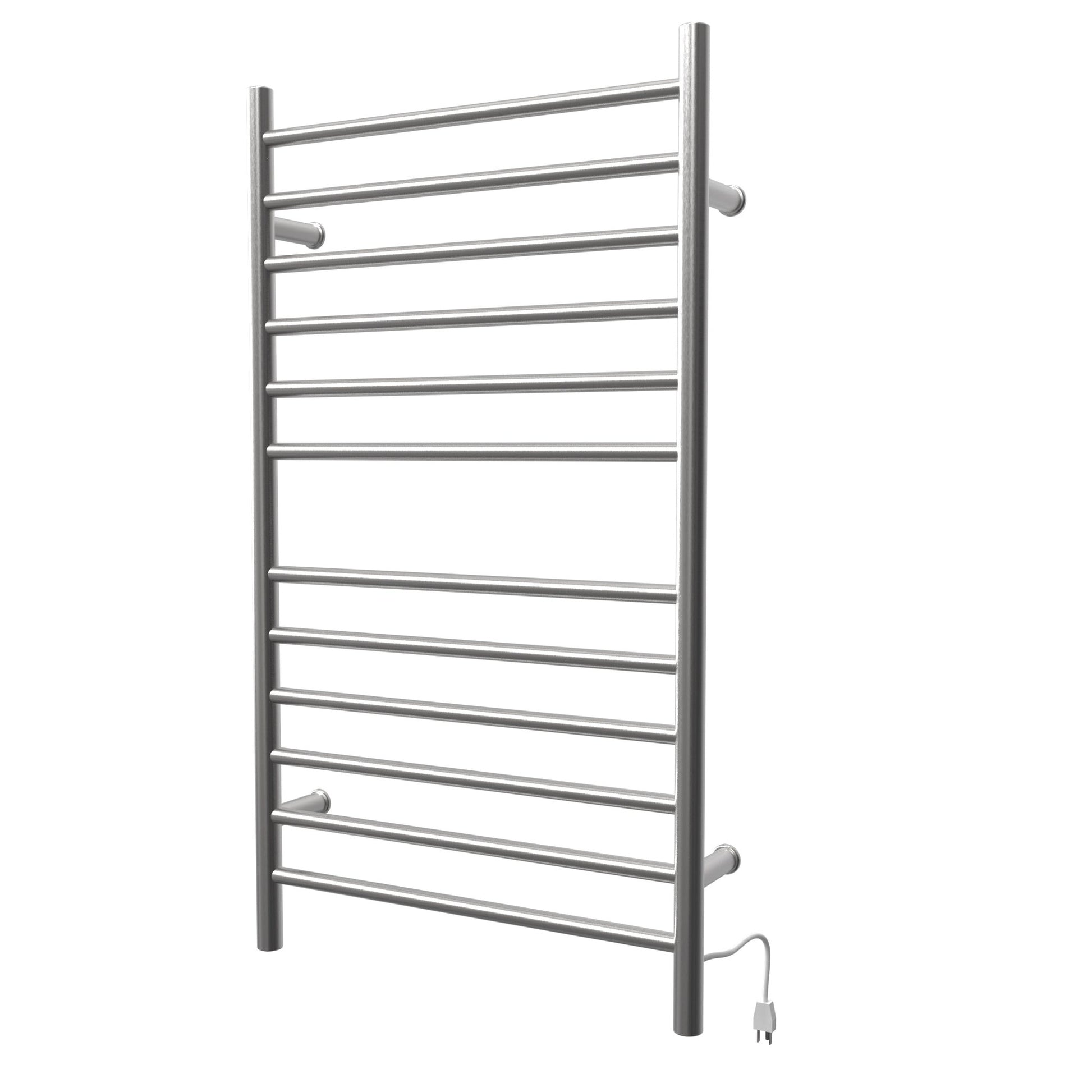 Amba Radiant Large Straight 12-Bar Brushed Stainless Steel Hardwired and Plug-In Combo Towel Warmer