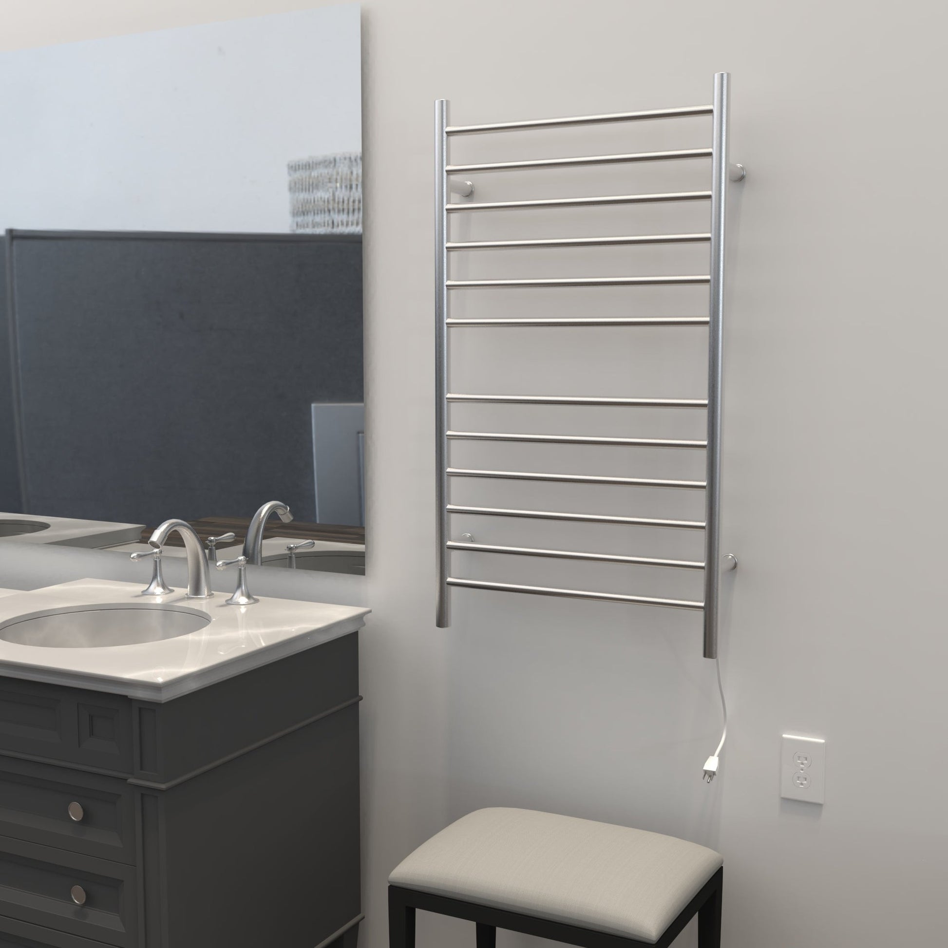 Amba Radiant Large Straight 12-Bar Brushed Stainless Steel Hardwired and Plug-In Combo Towel Warmer