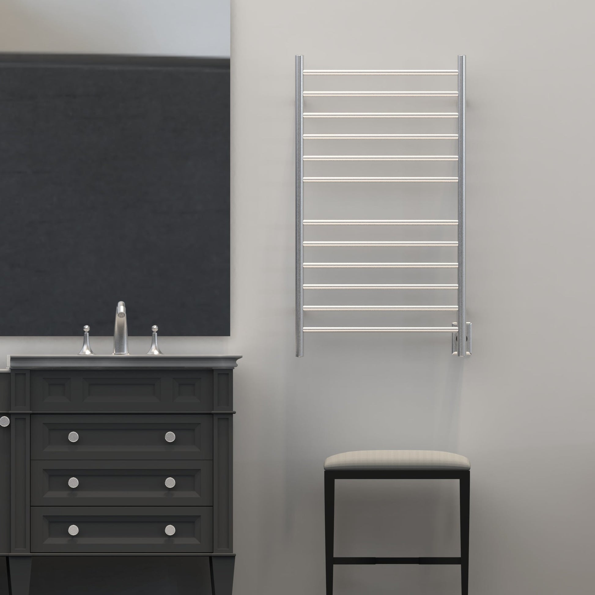 Amba Radiant Large Straight 12-Bar Brushed Stainless Steel Hardwired and Plug-In Combo Towel Warmer