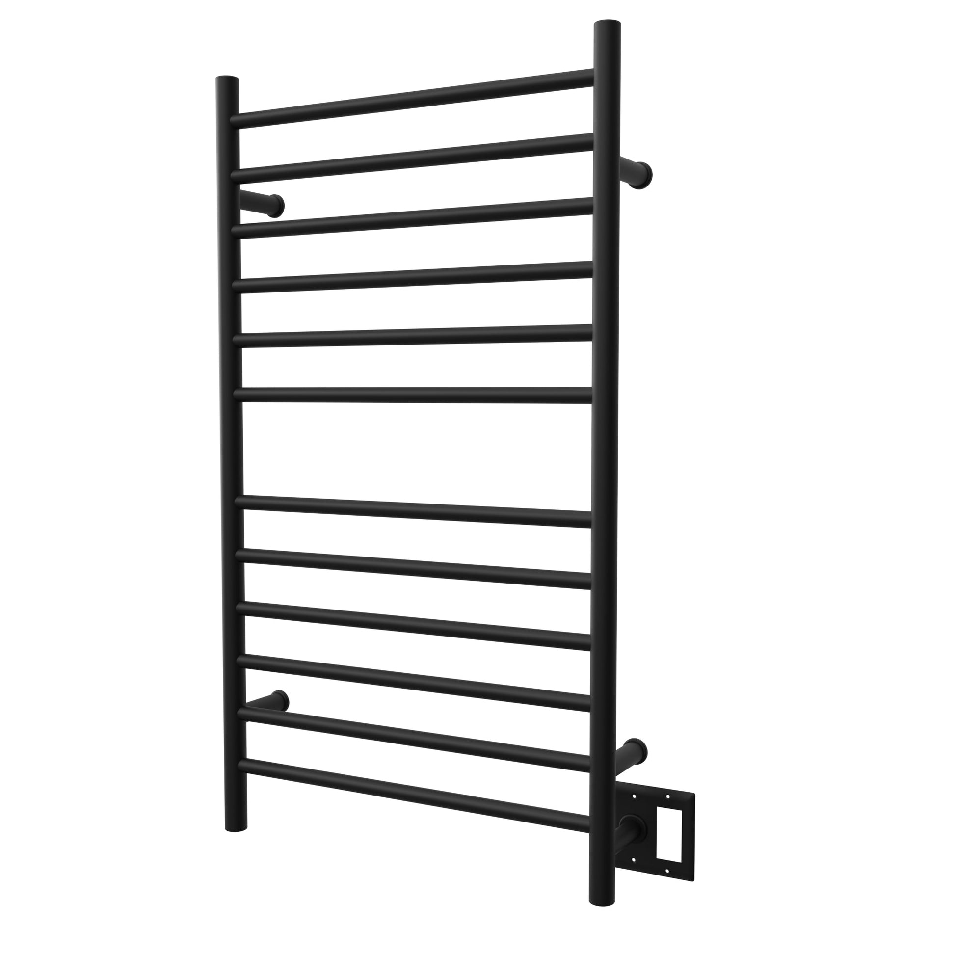 Amba Radiant Large Straight 12-Bar Matte Black Hardwired and Plug-In Combo Towel Warmer