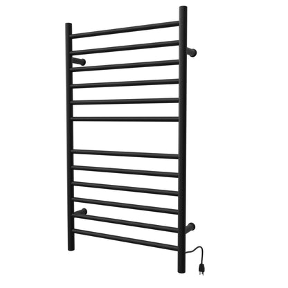 Amba Radiant Large Straight 12-Bar Matte Black Hardwired and Plug-In Combo Towel Warmer