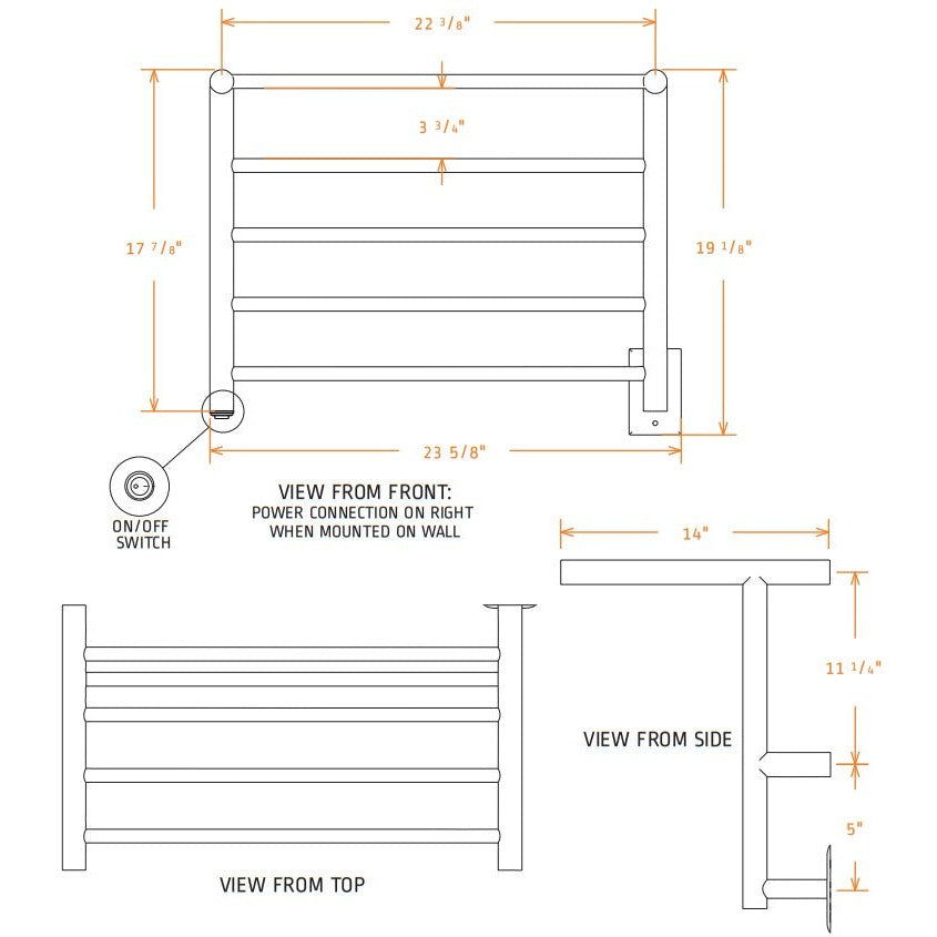 Amba Radiant Shelf 8-Bar Brushed Stainless Steel Hardwired and Plug-In Combo Towel Warmer