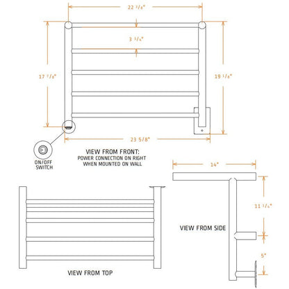 Amba Radiant Shelf 8-Bar Brushed Stainless Steel Hardwired and Plug-In Combo Towel Warmer