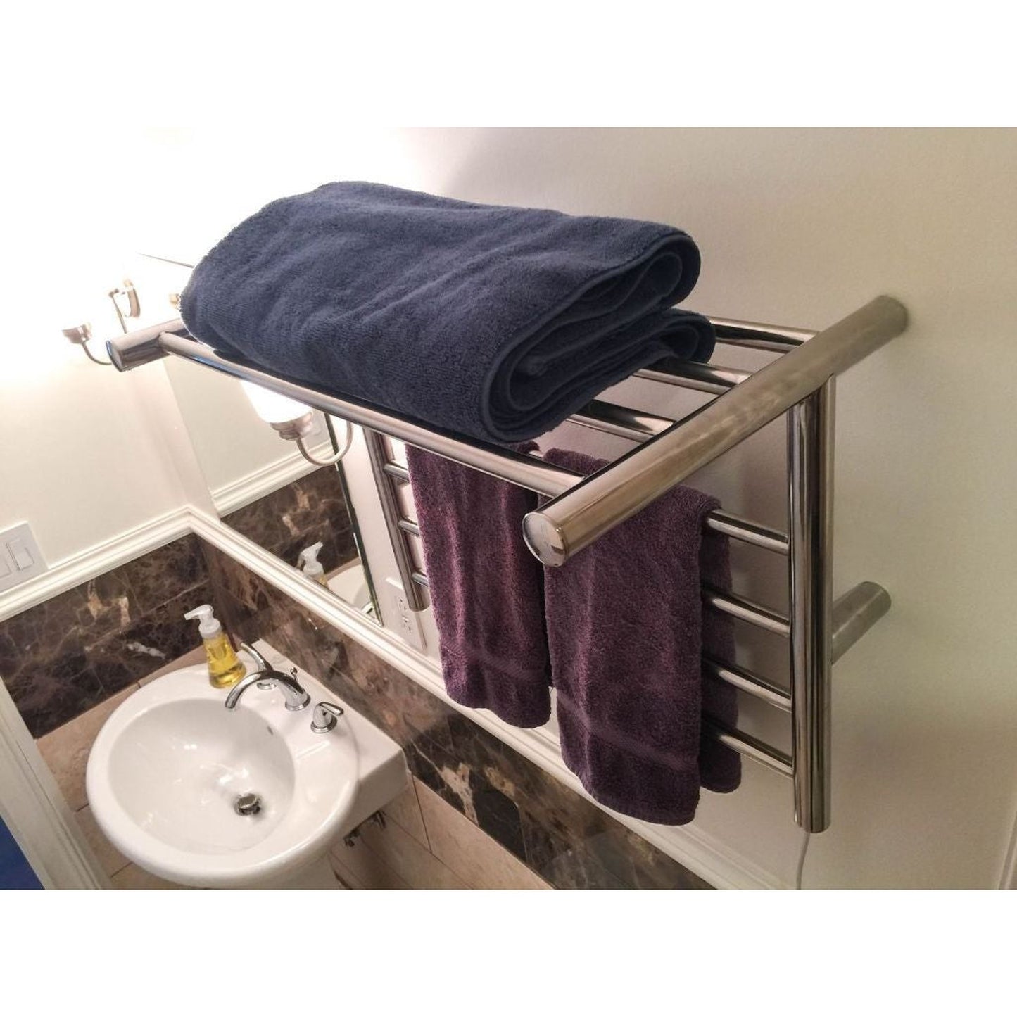 Amba Radiant Shelf 8-Bar Polished Stainless Steel Hardwired and Plug-In Combo Towel Warmer