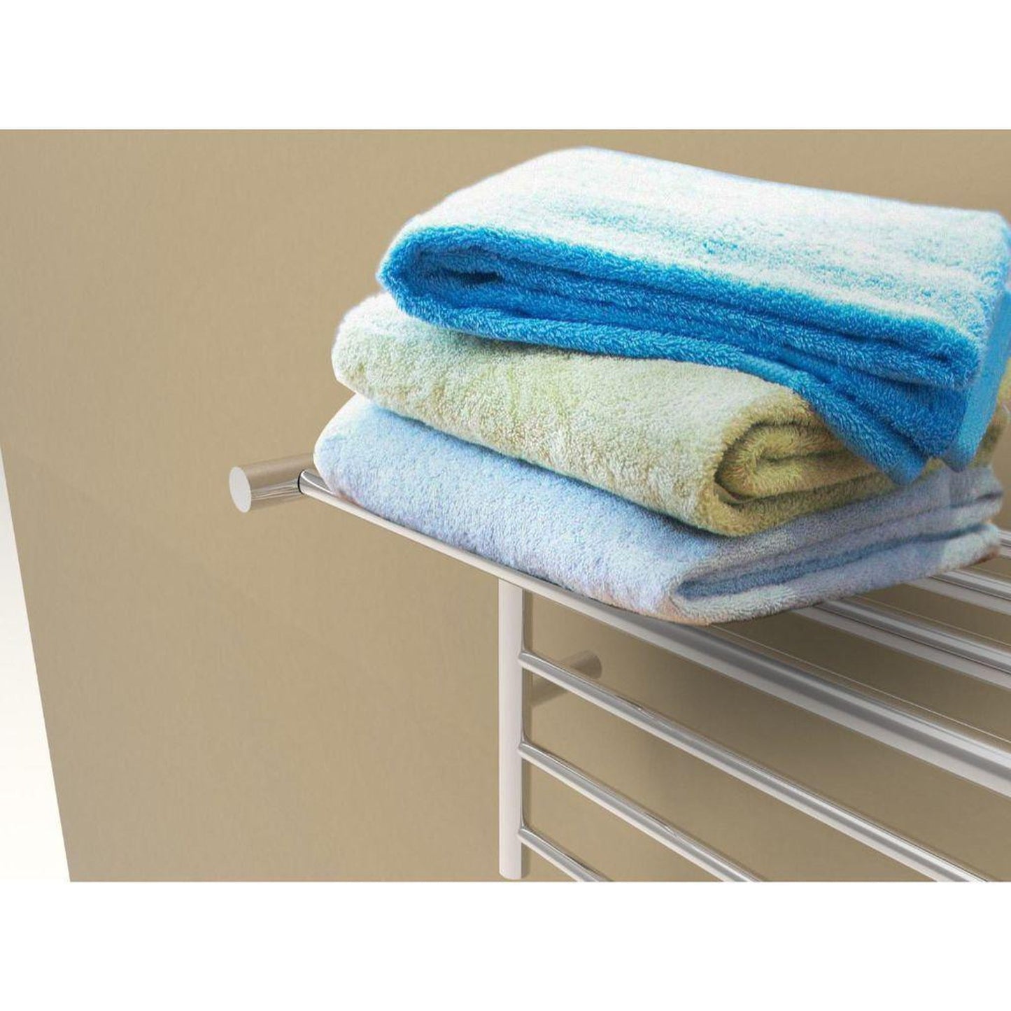 Amba Radiant Shelf 8-Bar Polished Stainless Steel Hardwired and Plug-In Combo Towel Warmer