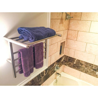 Amba Radiant Shelf 8-Bar Polished Stainless Steel Hardwired and Plug-In Combo Towel Warmer