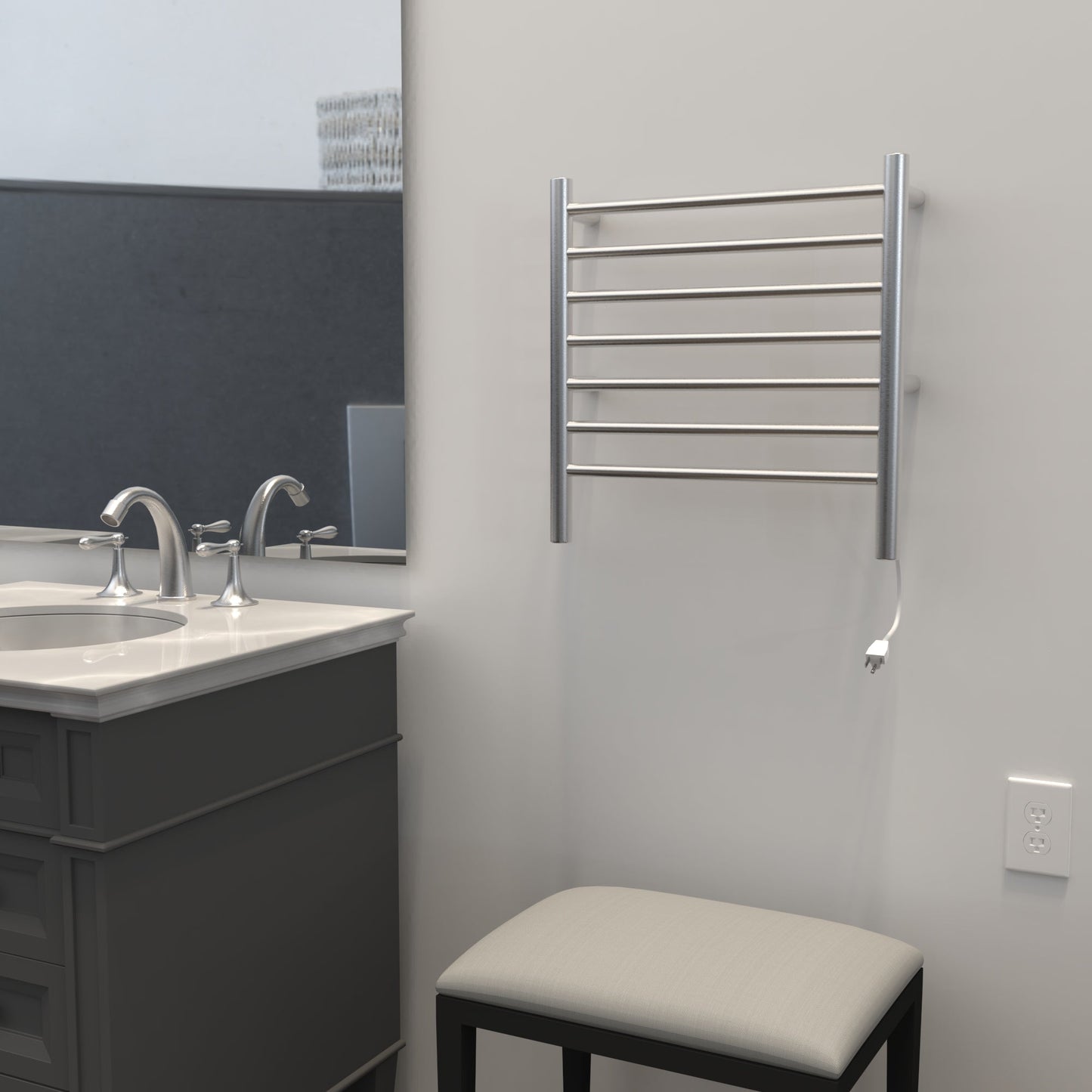 Amba Radiant Small 7-Bar Brushed Stainless Steel Hardwired and Plug-In Combo Towel Warmer