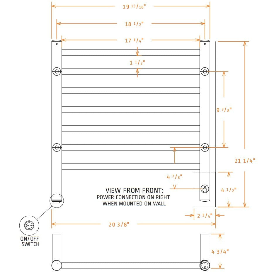 Amba Radiant Small 7-Bar Brushed Stainless Steel Hardwired and Plug-In Combo Towel Warmer