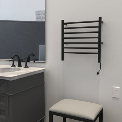 Amba Radiant Small 7-Bar Matte Black Hardwired and Plug-In Combo Towel Warmer