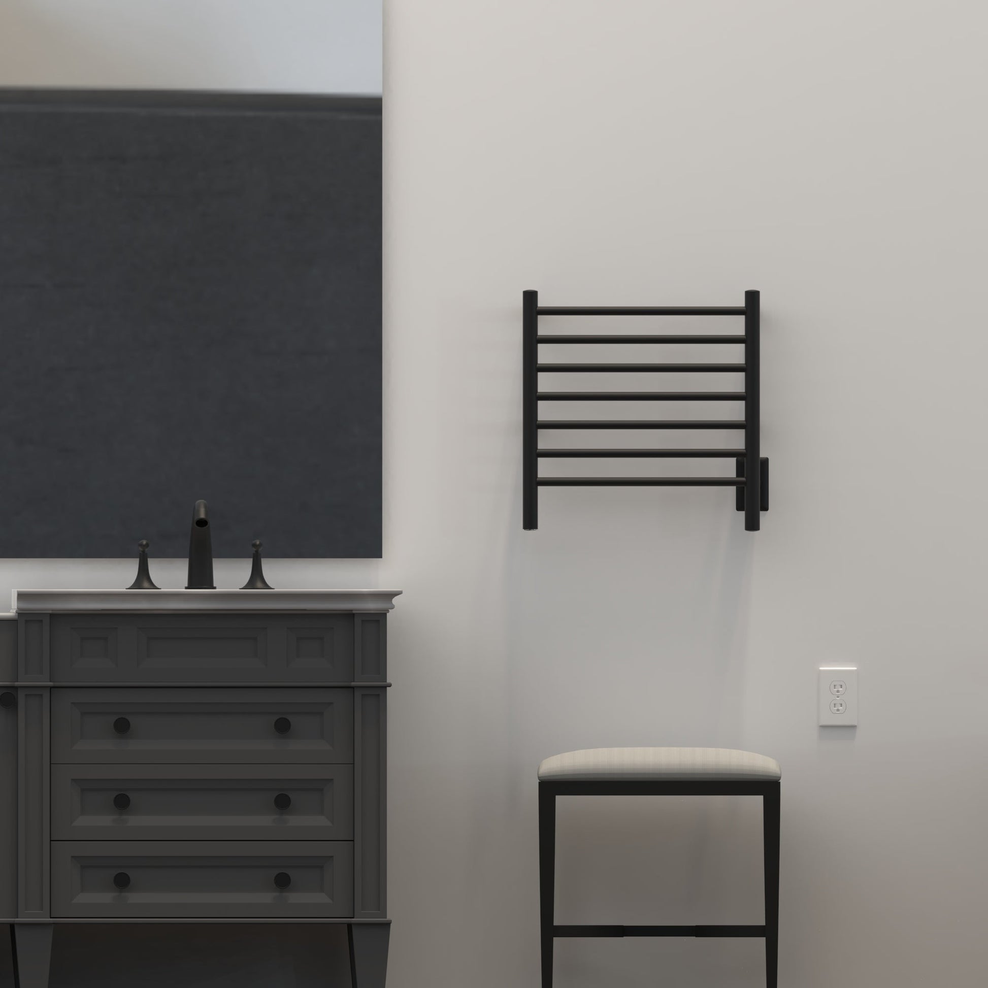 Amba Radiant Small 7-Bar Matte Black Hardwired and Plug-In Combo Towel Warmer