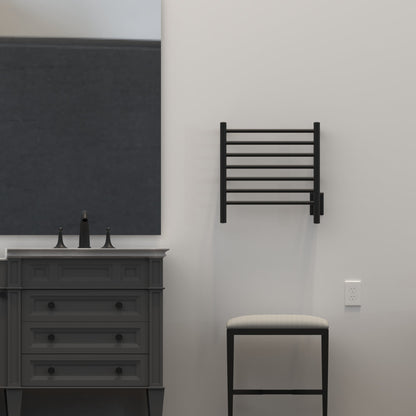 Amba Radiant Small 7-Bar Matte Black Hardwired and Plug-In Combo Towel Warmer