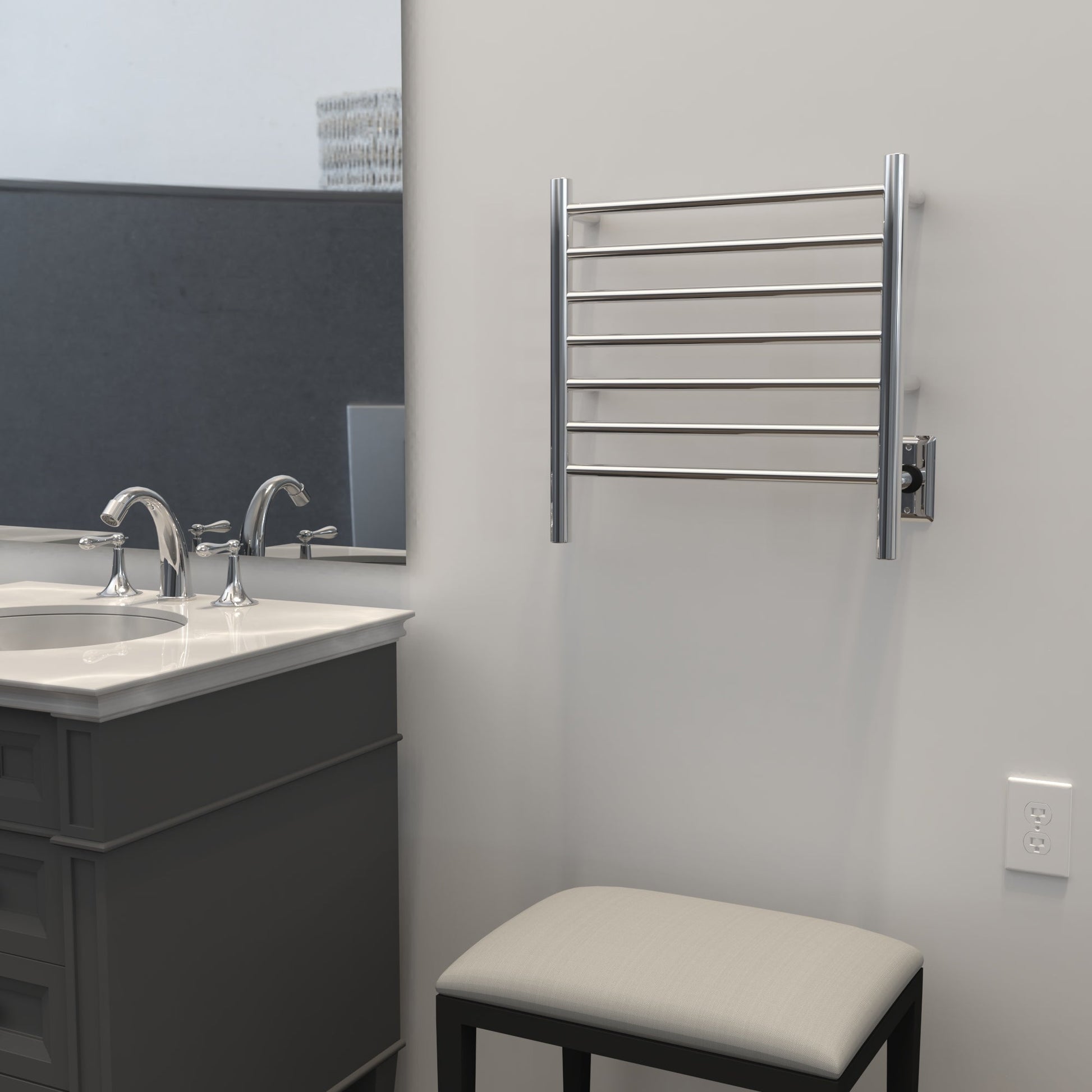 Amba Radiant Small 7-Bar Polished Stainless Steel Hardwired and Plug-In Combo Towel Warmer