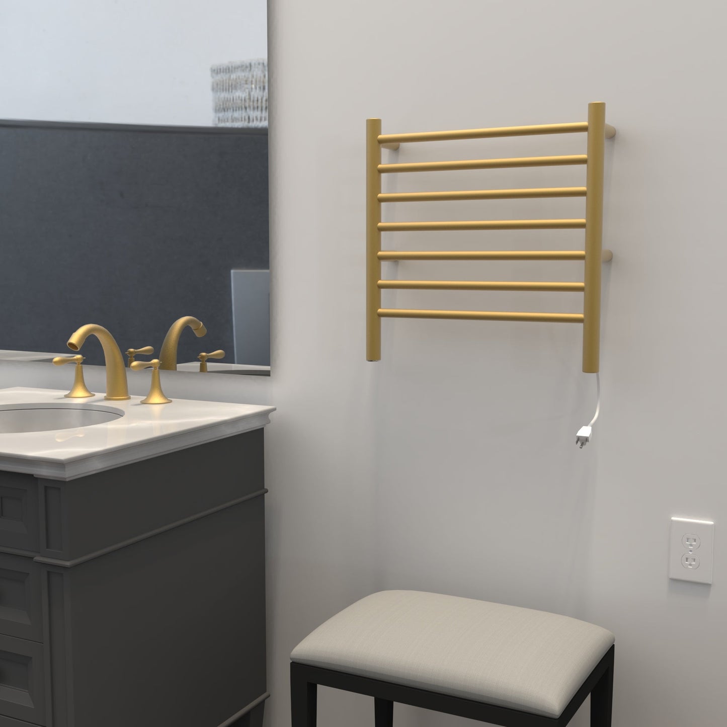 Amba Radiant Small 7-Bar Satin Brass Hardwired and Plug-In Combo Towel Warmer