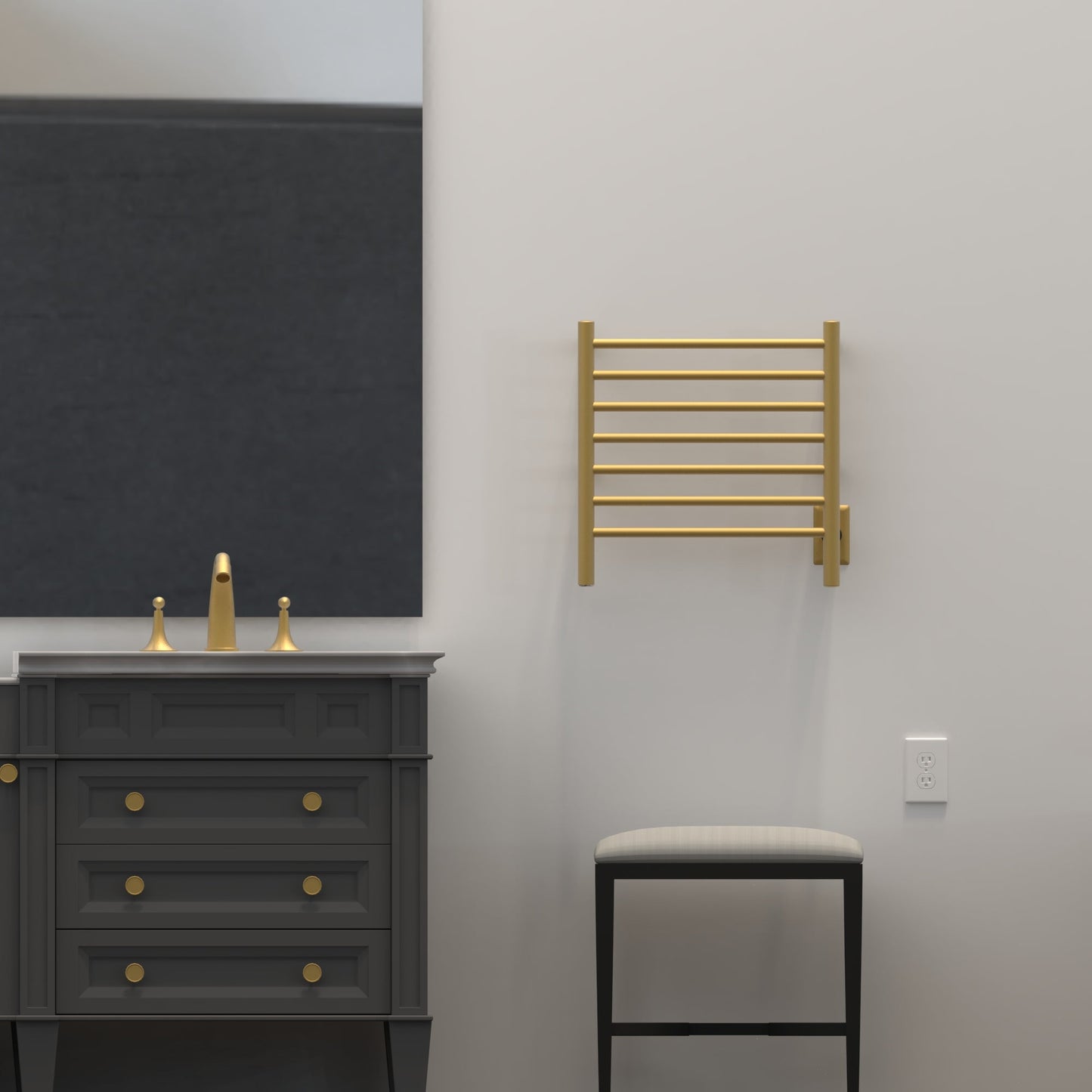 Amba Radiant Small 7-Bar Satin Brass Hardwired and Plug-In Combo Towel Warmer