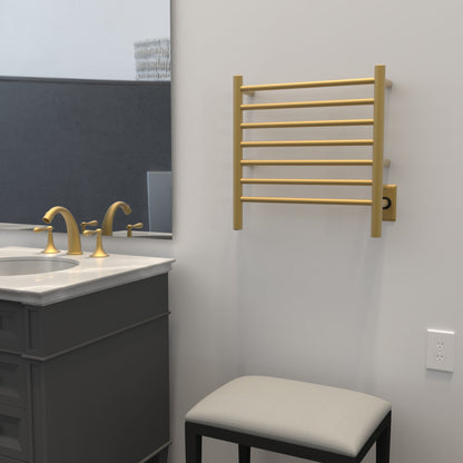 Amba Radiant Small 7-Bar Satin Brass Hardwired and Plug-In Combo Towel Warmer