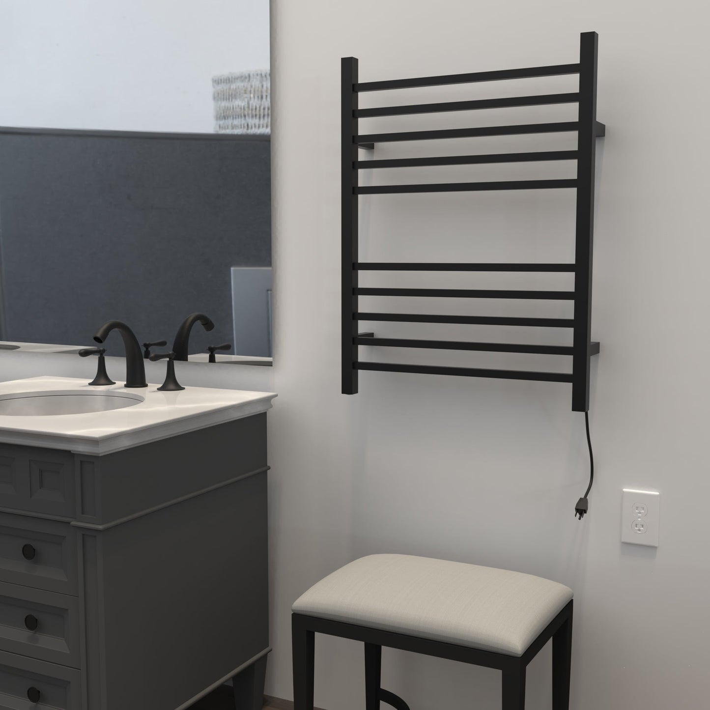 Amba Radiant Square 10-Bar Matte Black Hardwired and Plug-In Combo Towel Warmer