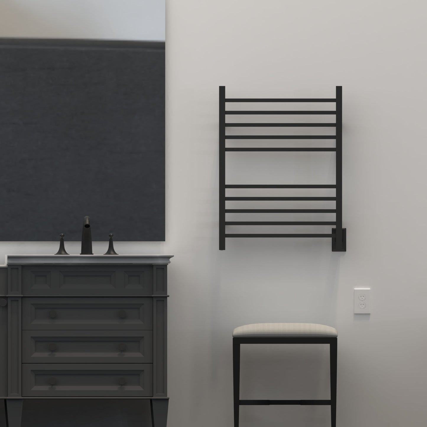 Amba Radiant Square 10-Bar Matte Black Hardwired and Plug-In Combo Towel Warmer